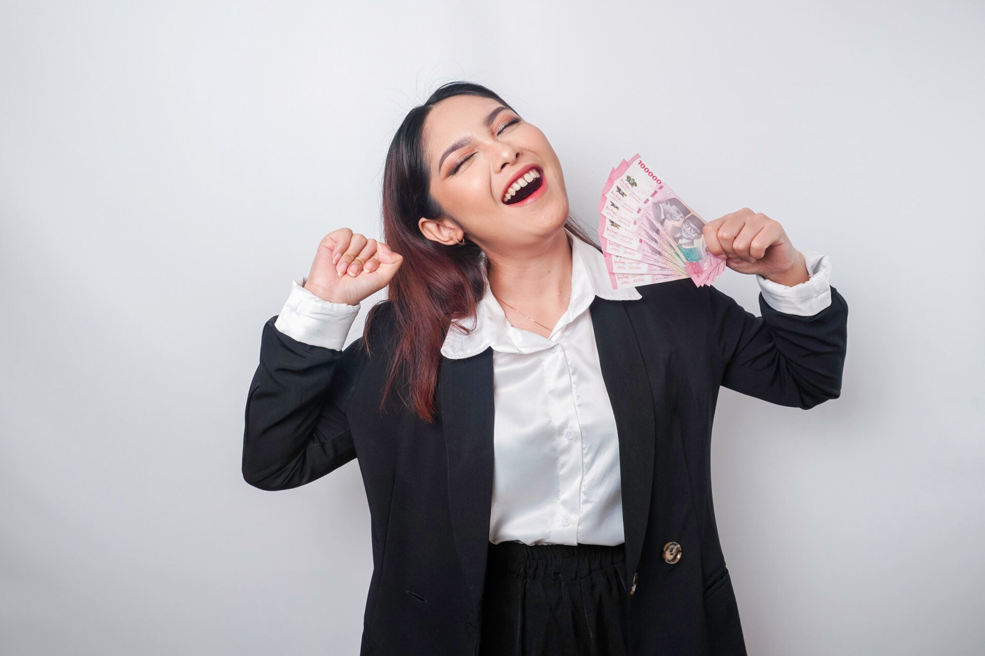 indonesian rupiah woman holding happy 123rf