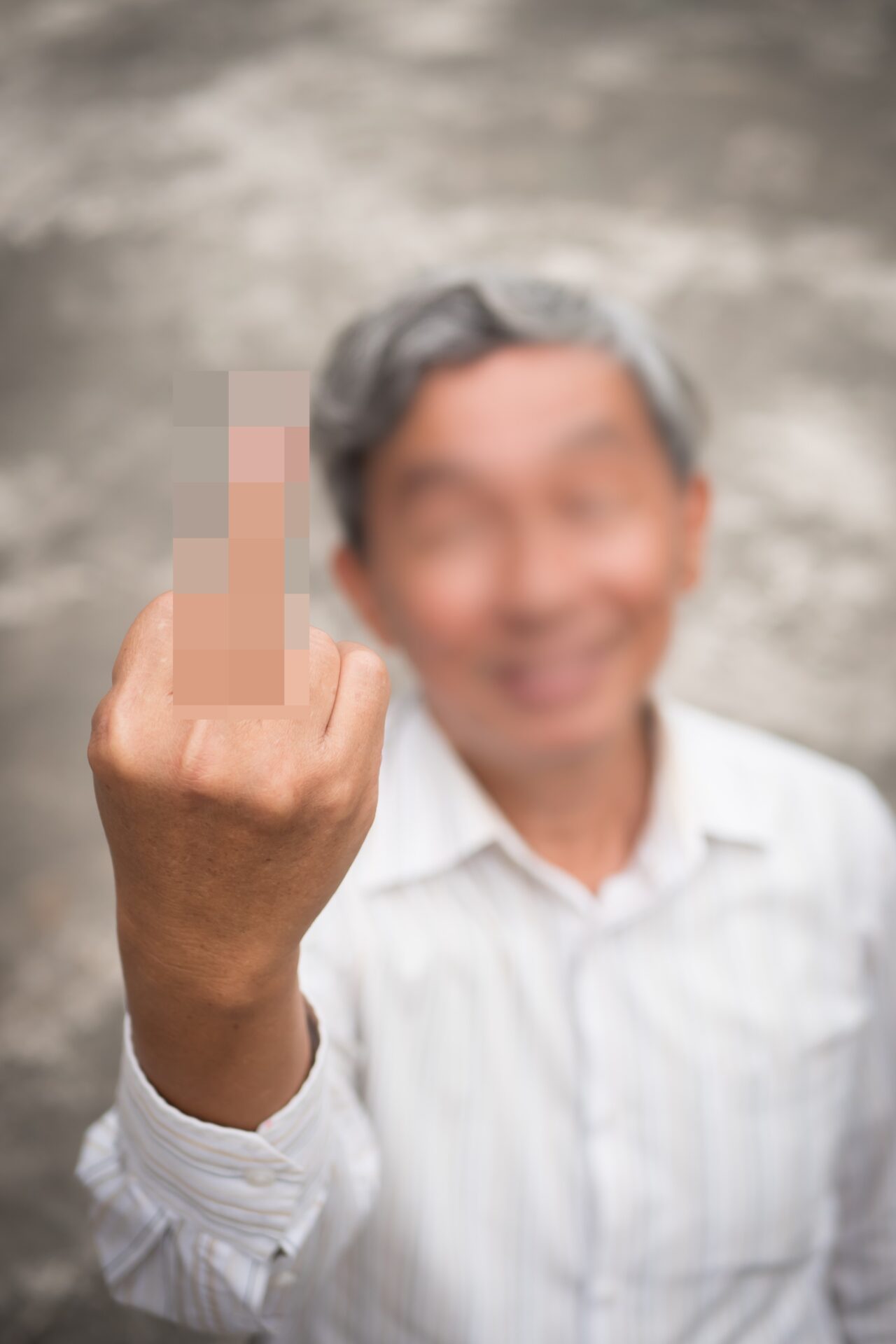 senior old man middle finger smile 123rf