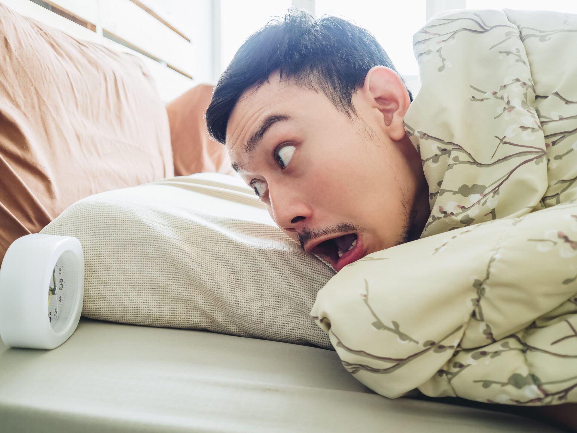 wake up late looking clock time 123rf