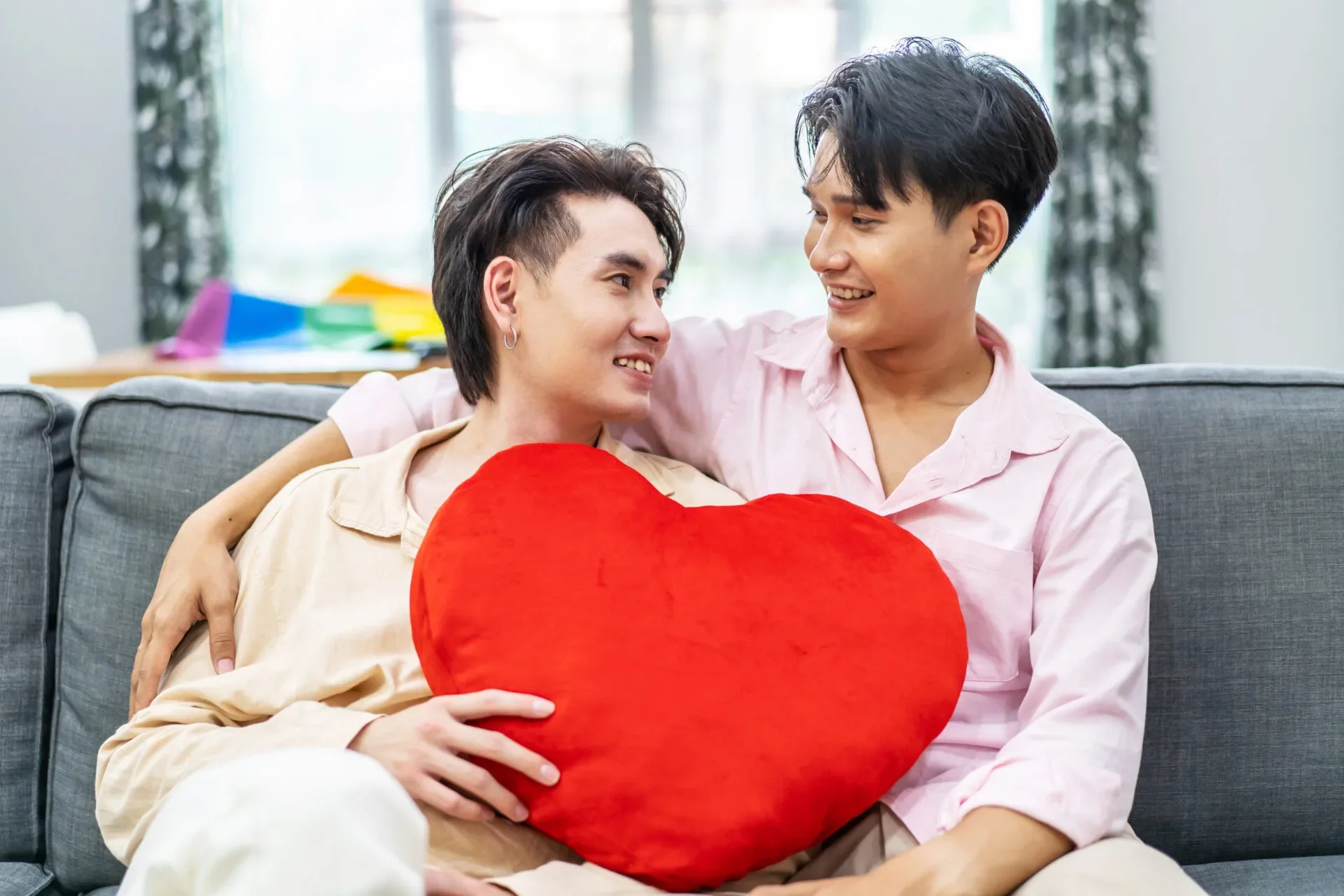 Gay Couple Asian Love Pillow Home 123Rf