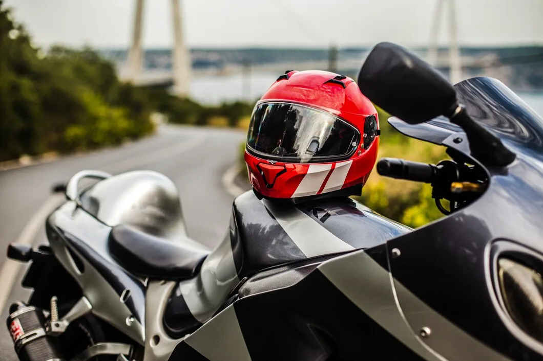Grey Black Motorcycle Red Helmet Freepik