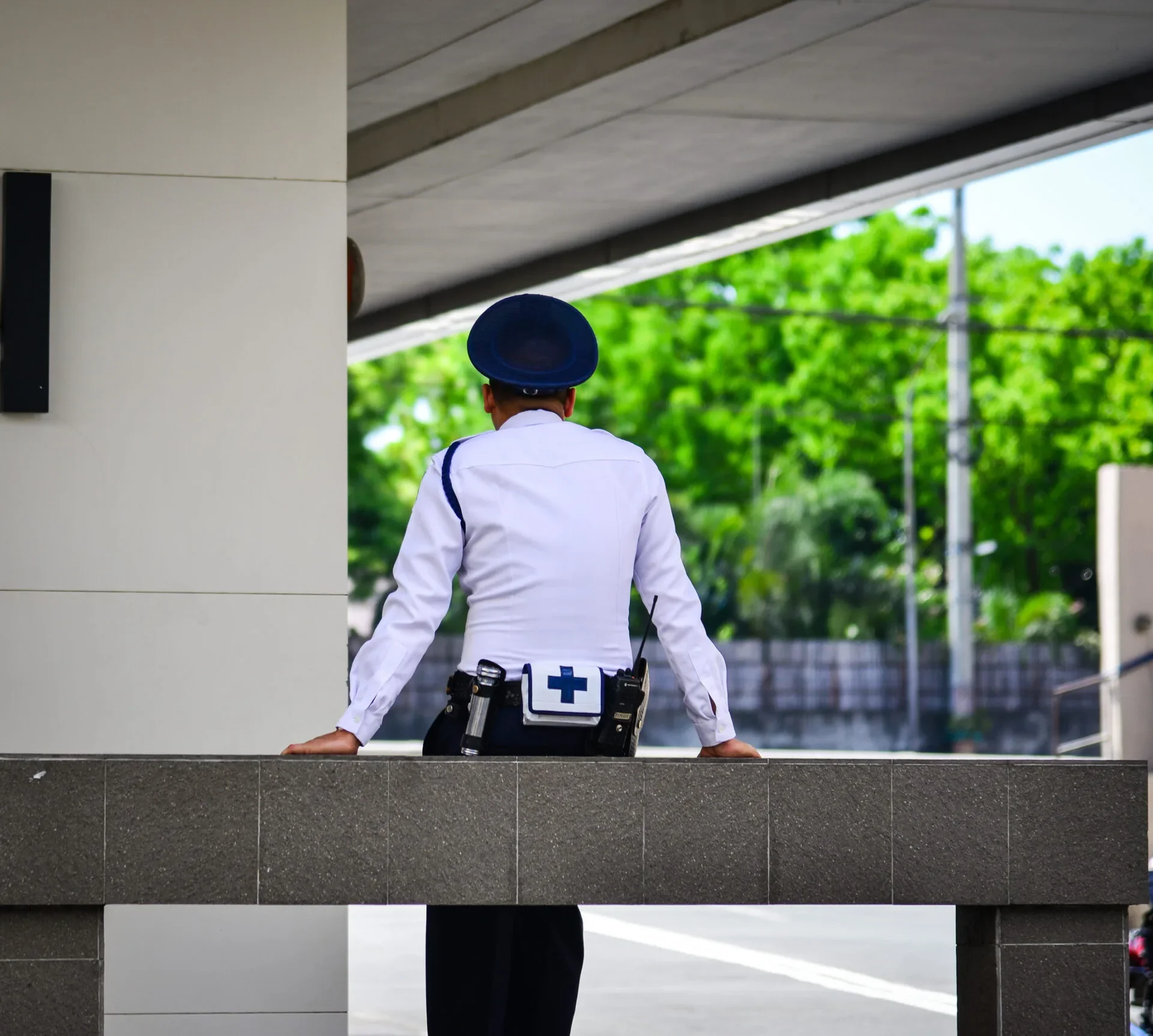 Security Guard Standing Outside Guard House 123Rf