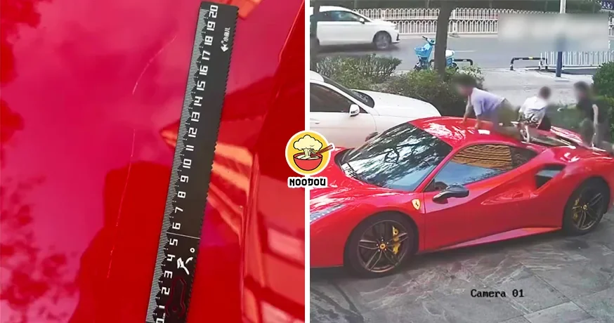 【车上都是刮痕！】4个小屁孩把法拉利当滑梯玩，家长只肯赔偿RM3000！