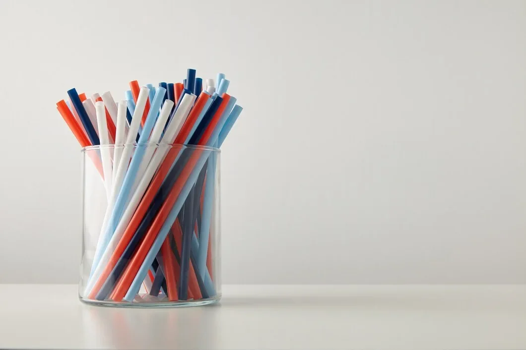Banch Pastel Vivid Colored Thick Drinking Straw Transparent Glass Pot Isolated White Table 346278 871