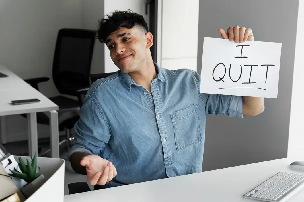 Medium Shot Smiley Man Quitting Job 23 2149480619