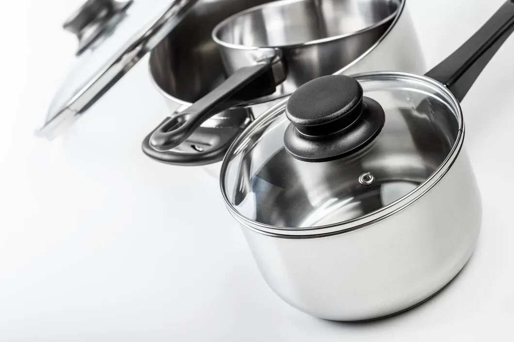 Stainless Steel Pots Pans Isolated White 93675 129993