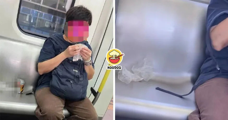 网民拍下有人在LRT疑似喝啤酒吃Karipap，吃完垃圾丢座位！Rapid KL提醒车厢内禁止饮食