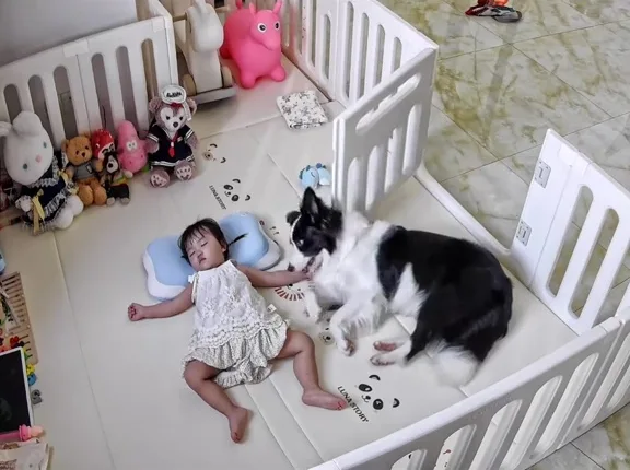 1个枕头小主人睡觉边牧犬狗狗丝滑霸占 3