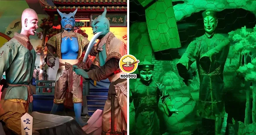 【人比鬼还可怕！】刻意恶搞庙里『18层地狱』人偶，游客给“鬼卒”断手脱裤！