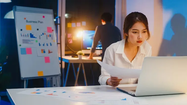 Woman Workplace Colleague Over Time Work Office