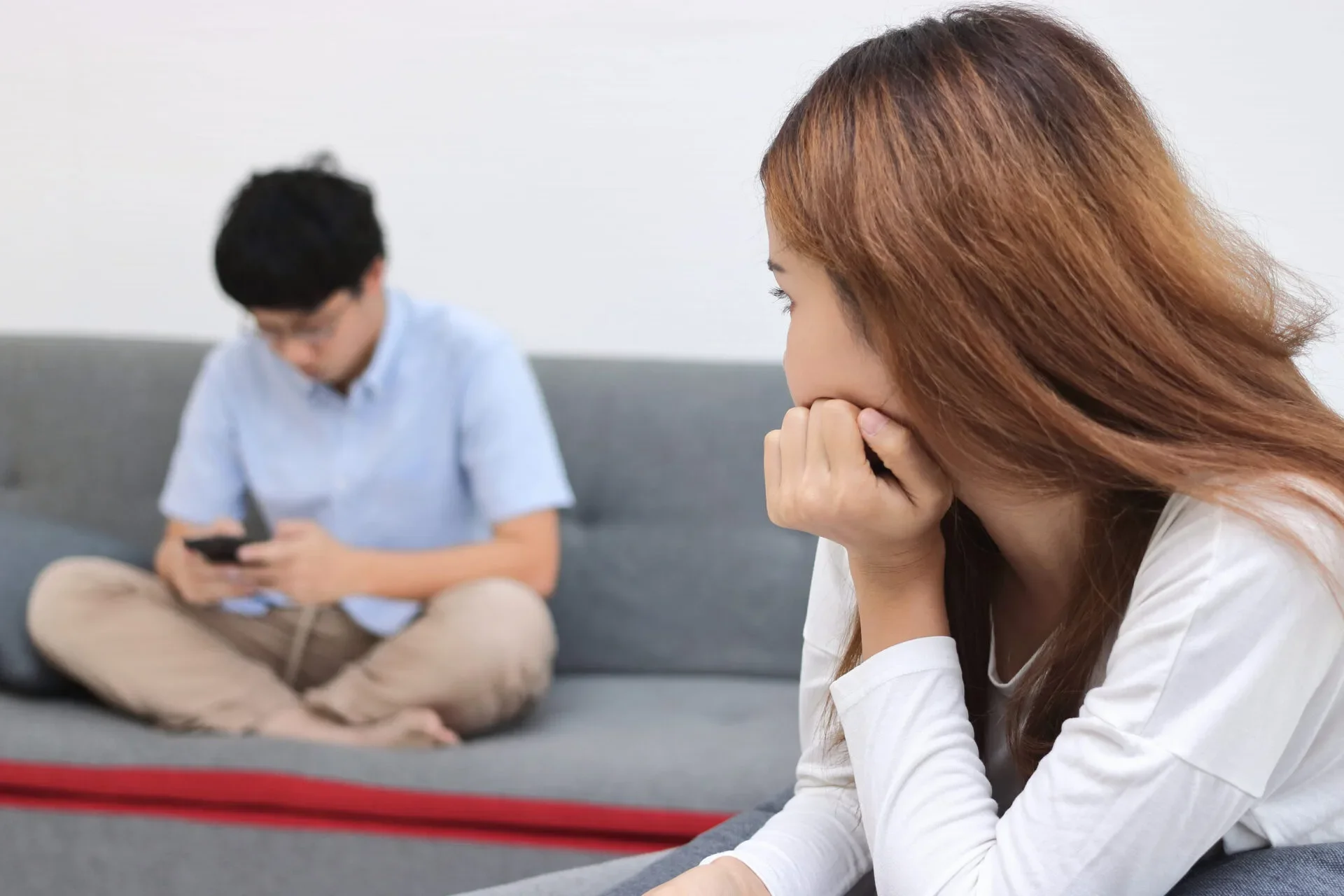 Couple Unhappy Man Phone 123Rf