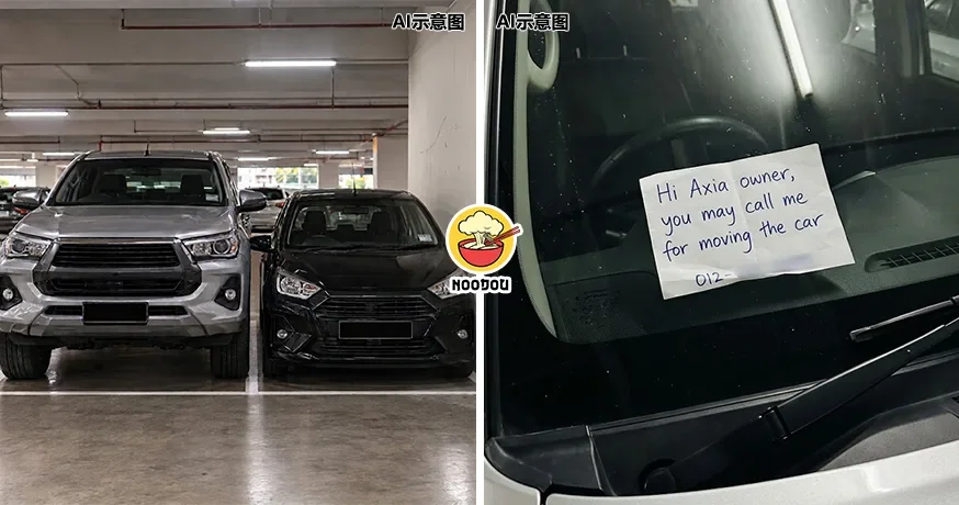 【差点错怪人家！】被停旁边的Hilux贴到开不了门，Axia车主才惊觉『是Uncle的一番好意』！